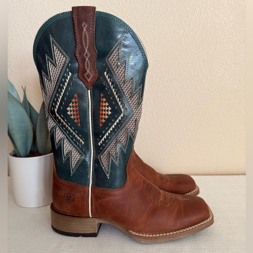 Ariat Sienna Brown/Teal Western Cowboy Boots - Picture 4 of 13